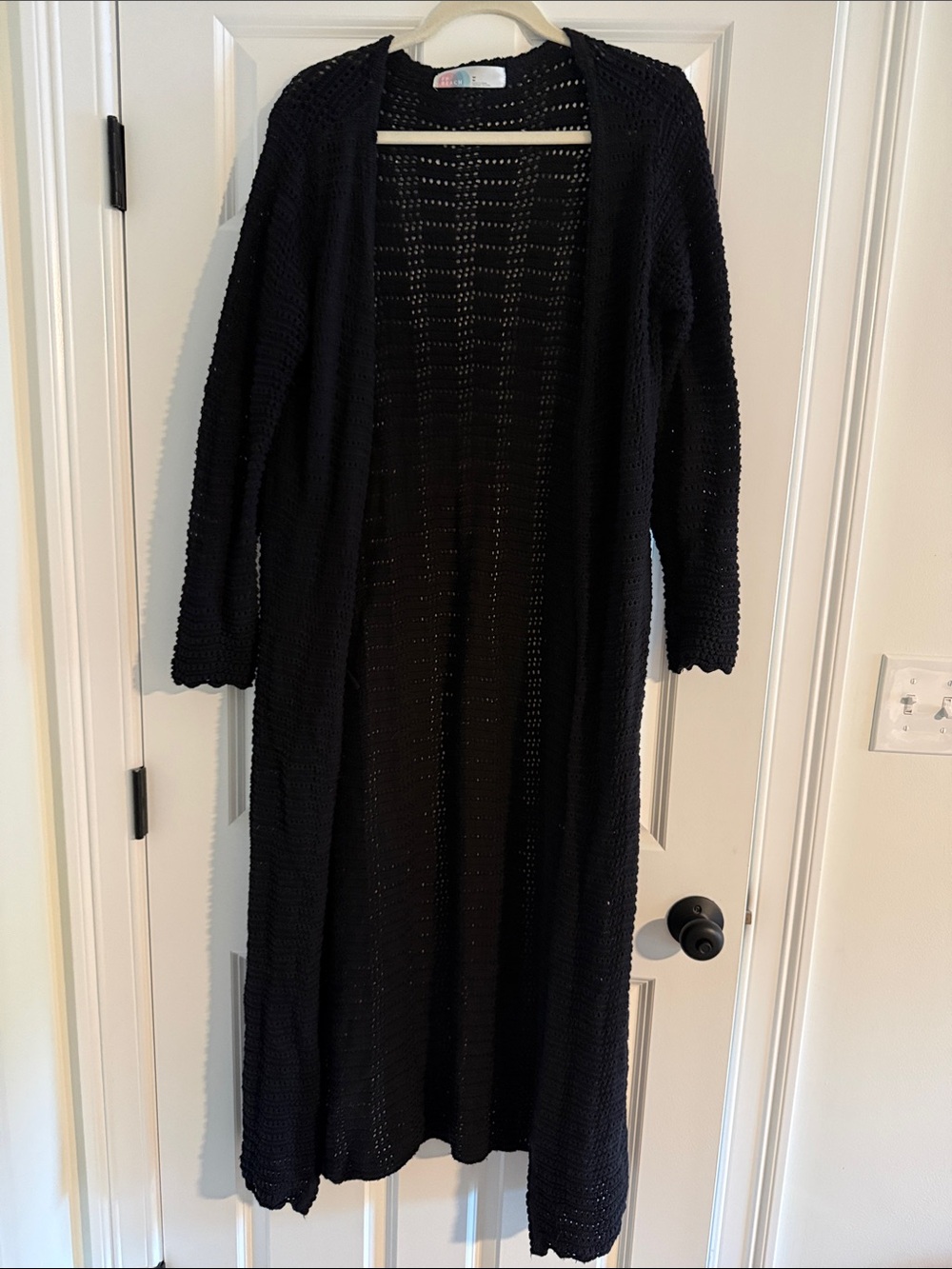 Free People Black Open-Knit Long Cardigan